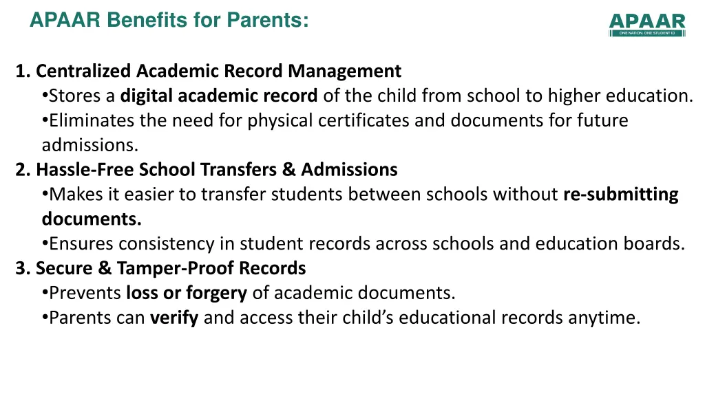 apaar benefits for parents