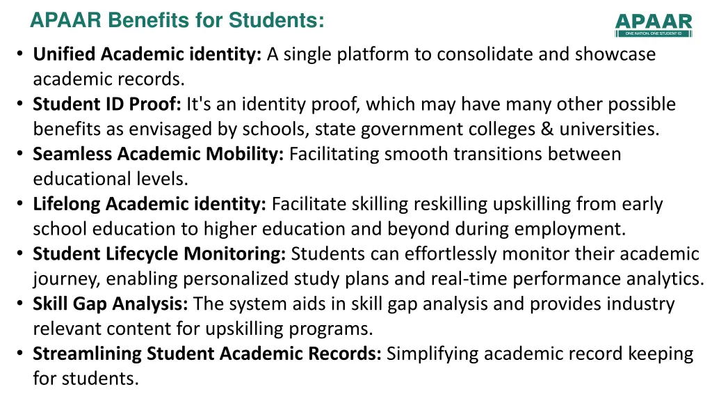 apaar benefits for students unified academic
