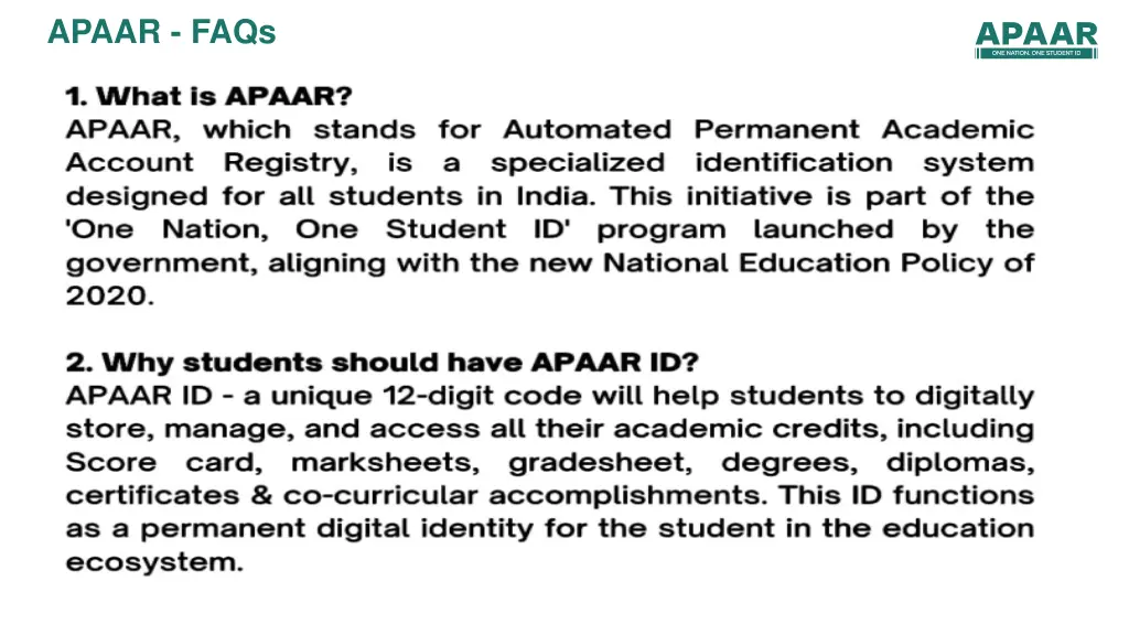 apaar faqs