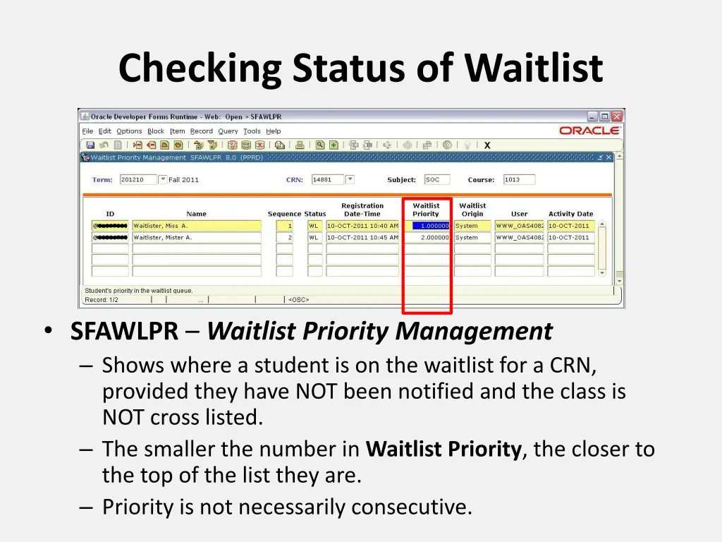 checking status of waitlist