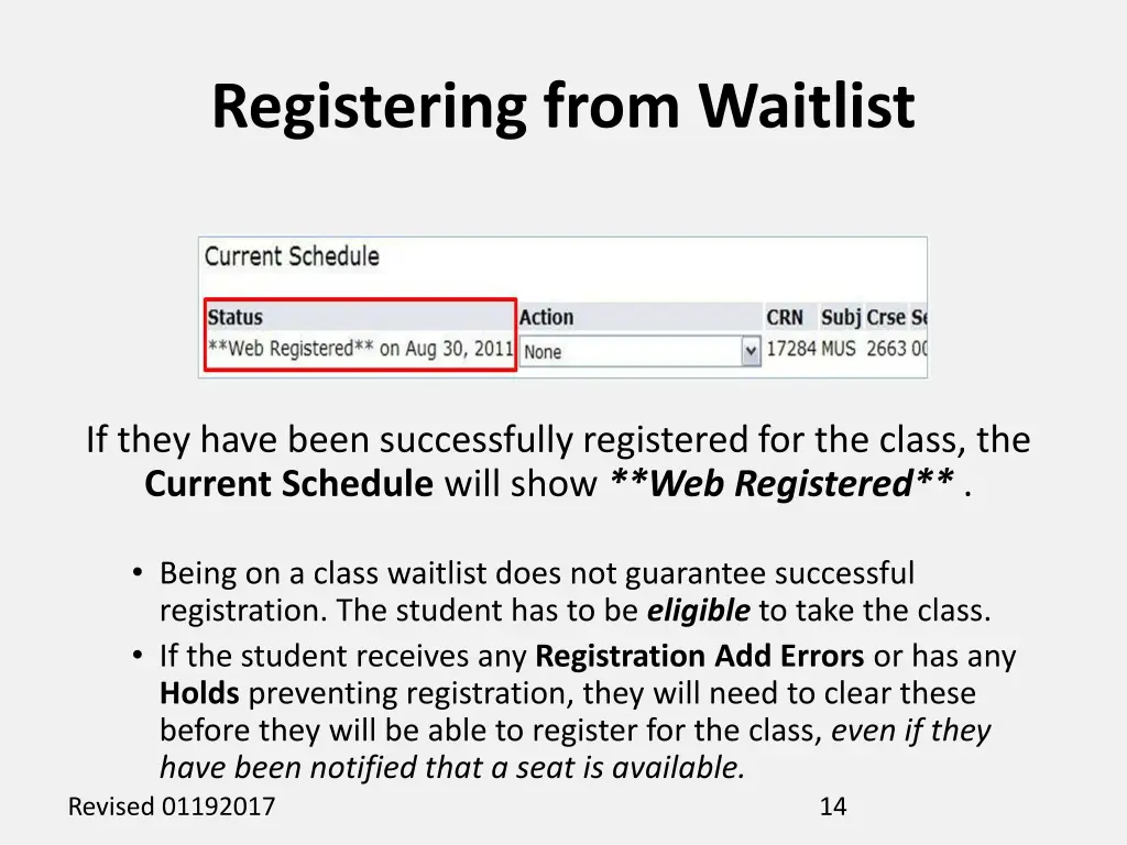 registering from waitlist 1