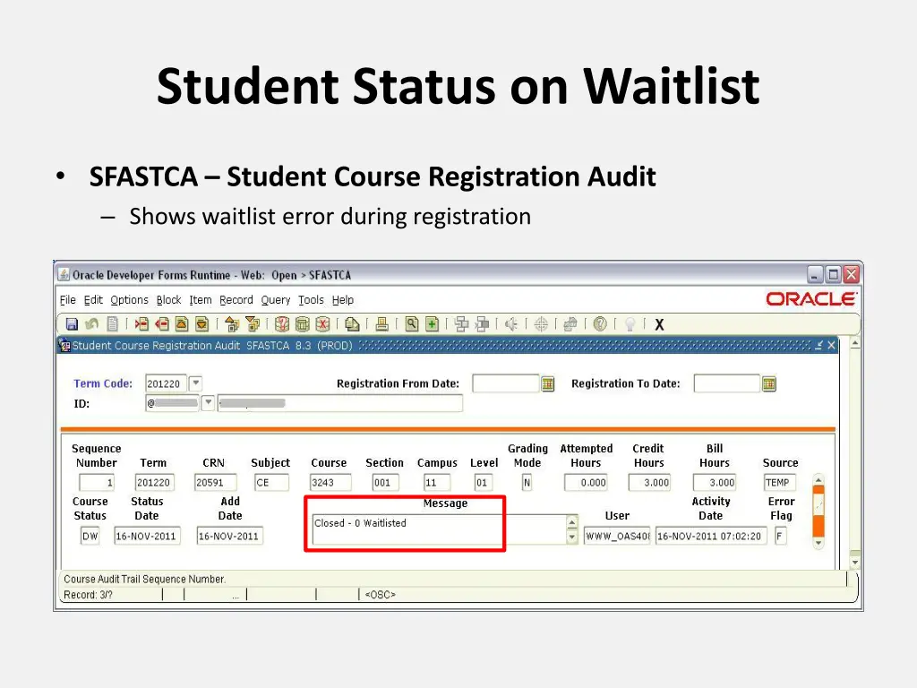 student status on waitlist