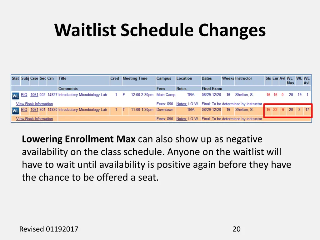 waitlist schedule changes 1