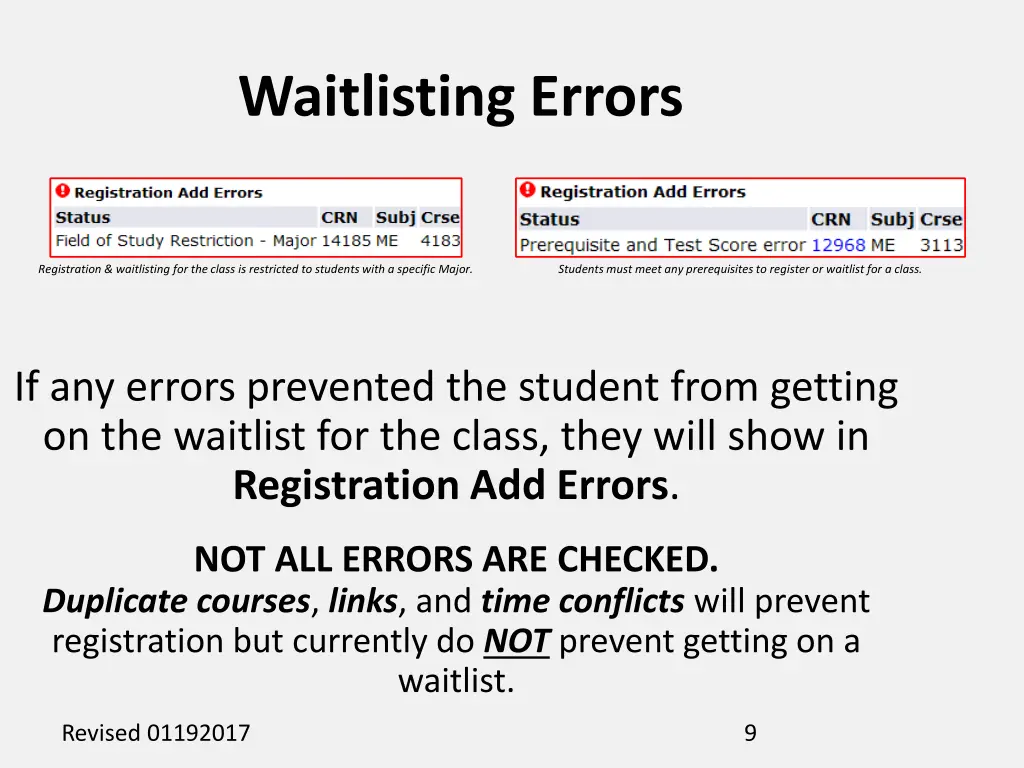 waitlisting errors
