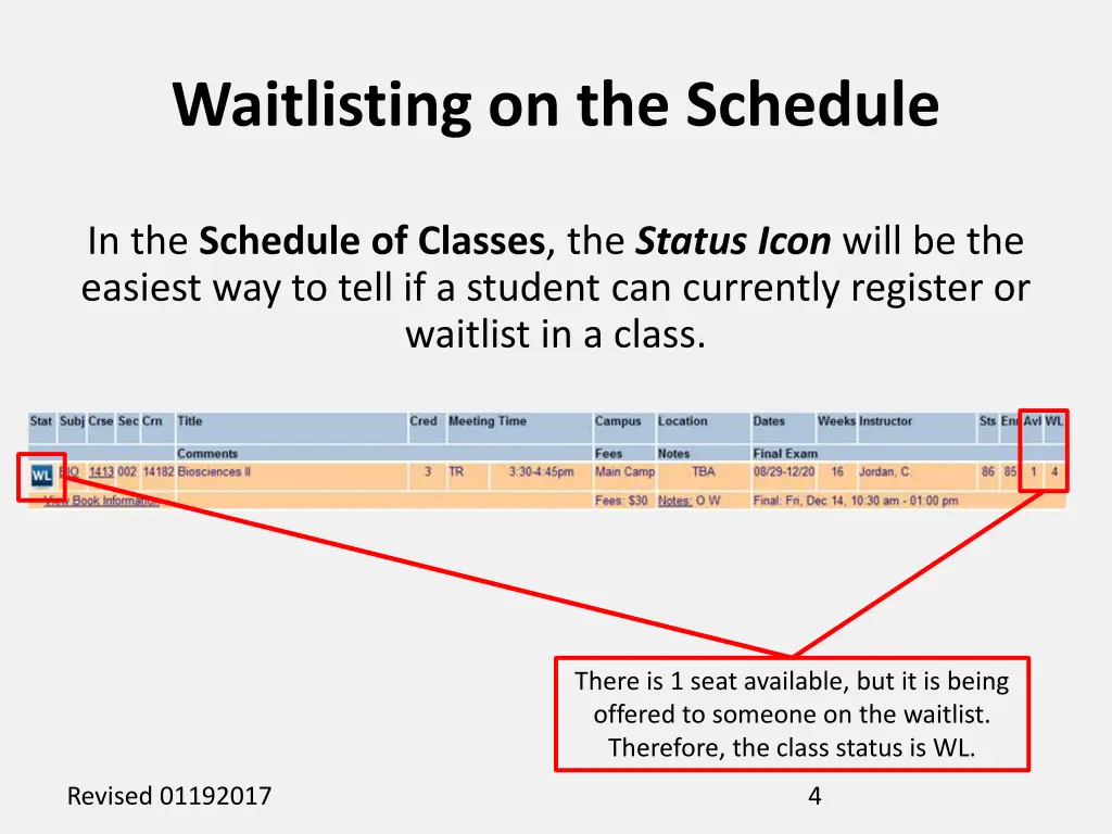 waitlisting on the schedule 1