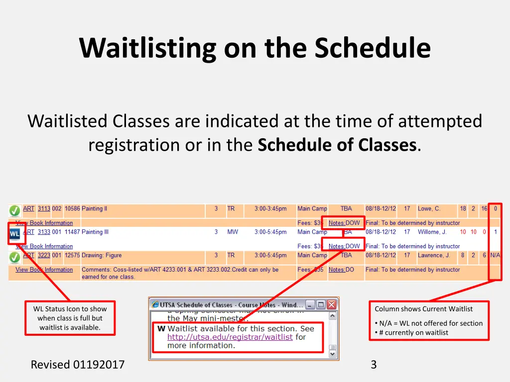 waitlisting on the schedule