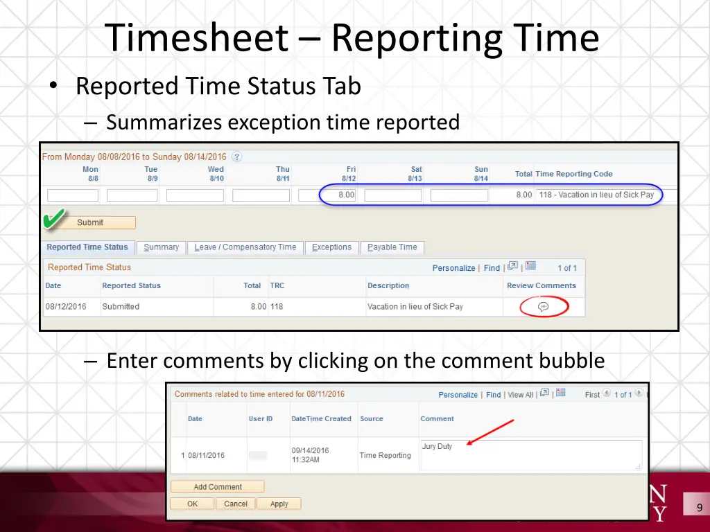 timesheet reporting time reported time status