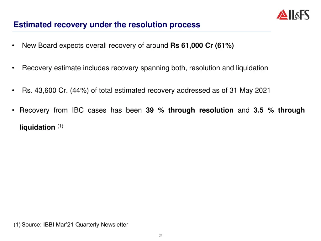 estimated recovery under the resolution process