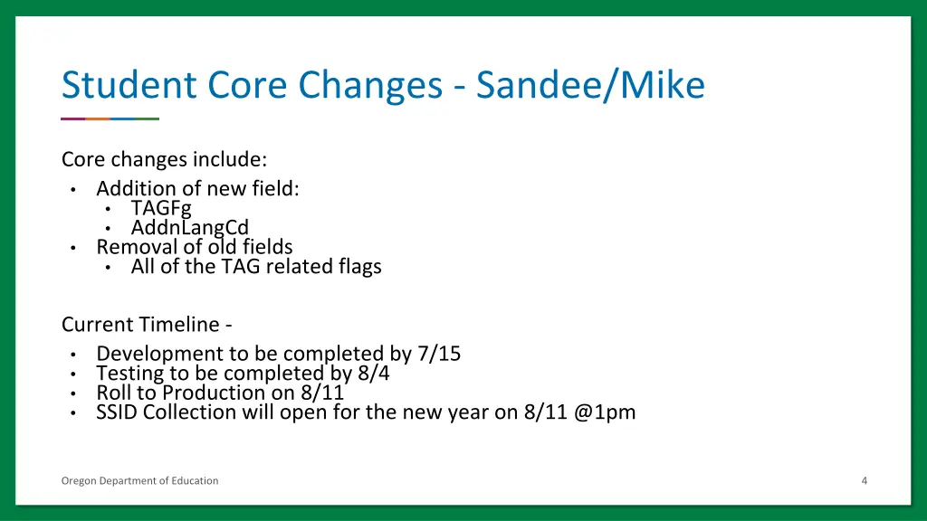 student core changes sandee mike
