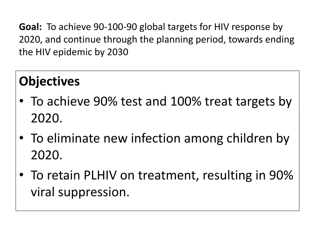 goal to achieve 90 100 90 global targets