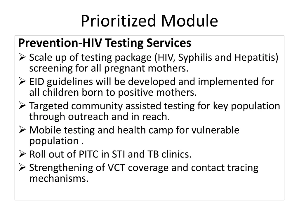 prioritized module prevention hiv testing