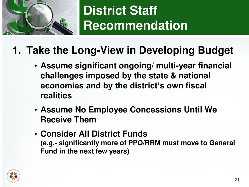 district staff recommendation