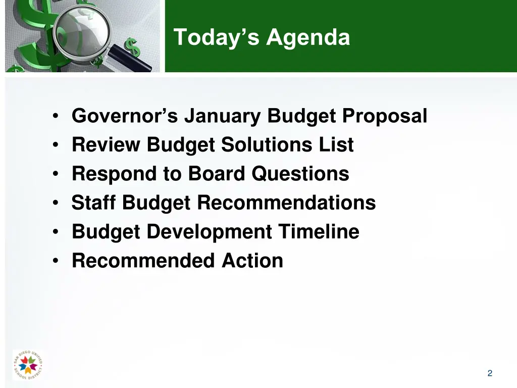today s agenda