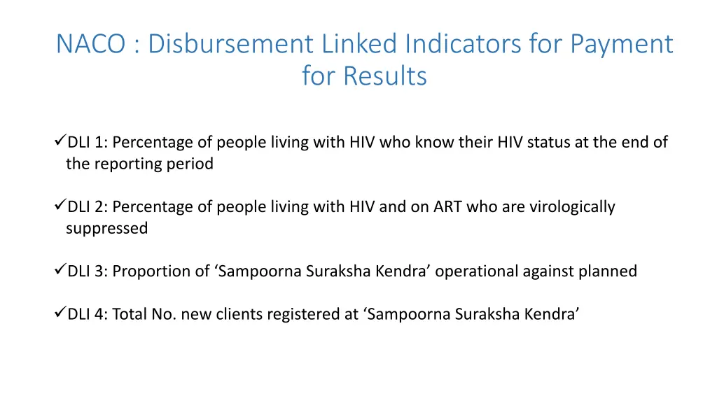naco disbursement linked indicators for payment