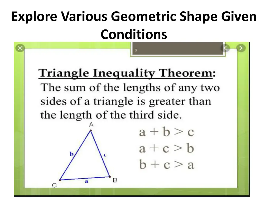 explore various geometric shape given conditions