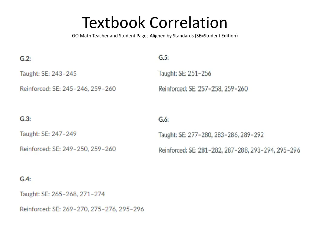 textbook correlation go math teacher and student