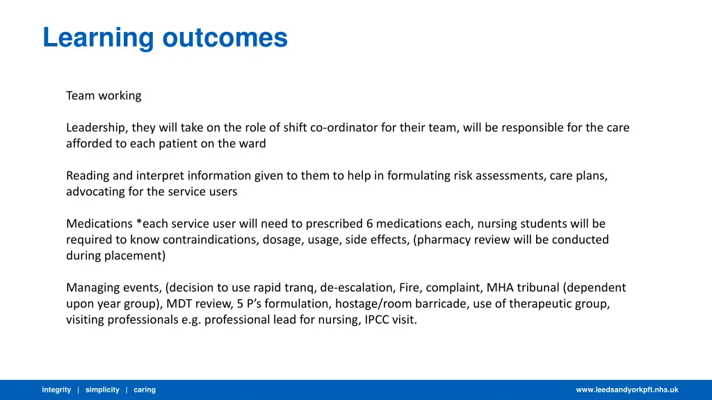 learning outcomes