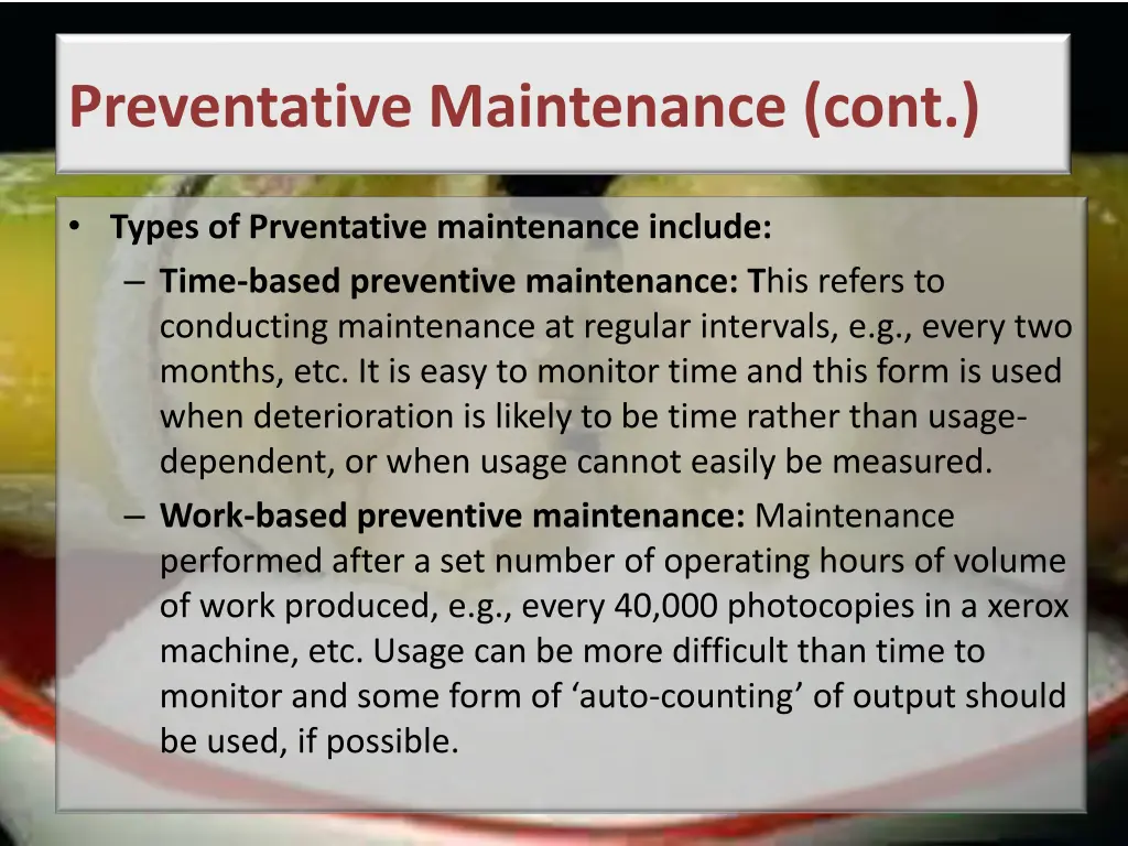 preventative maintenance cont 1