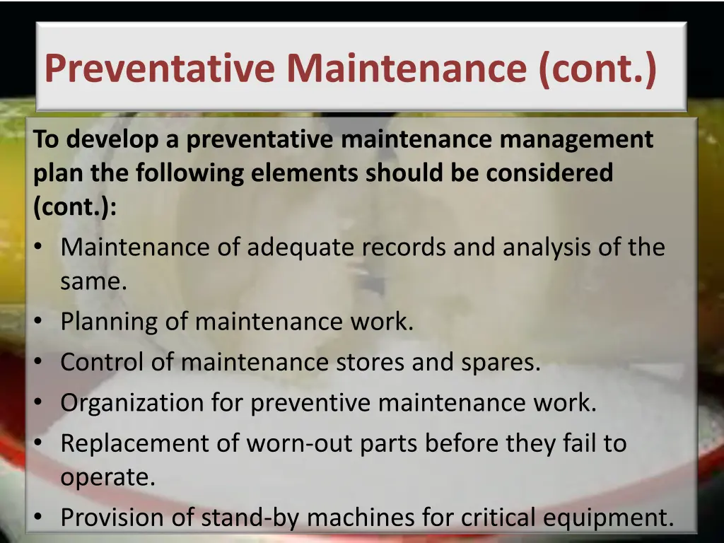 preventative maintenance cont 8