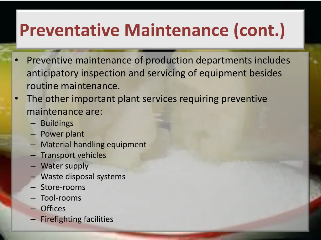 preventative maintenance cont
