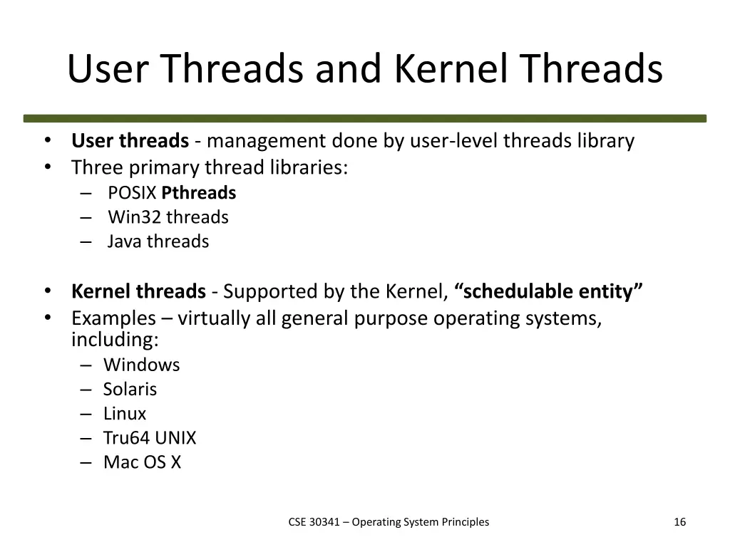 user threads and kernel threads