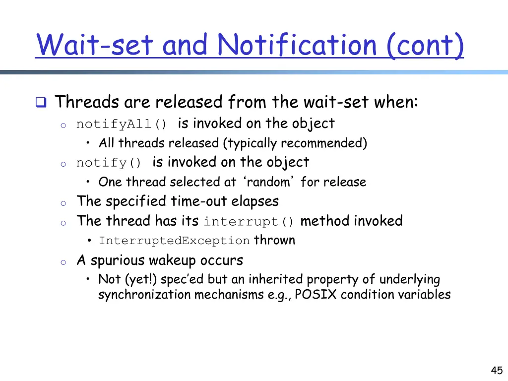 wait set and notification cont