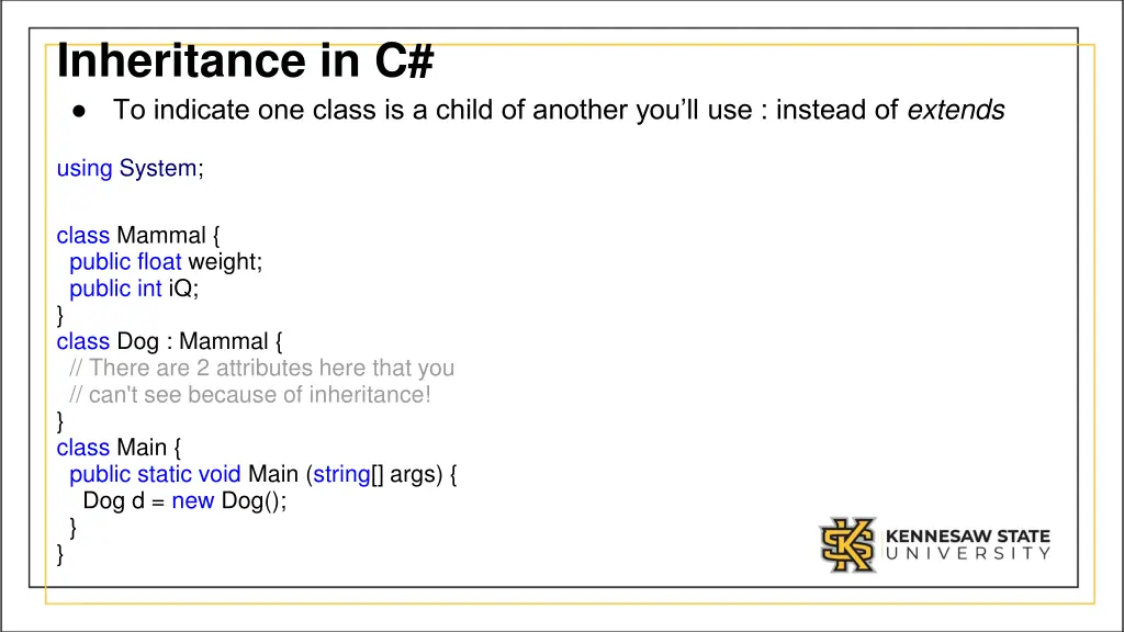 inheritance in c to indicate one class is a child