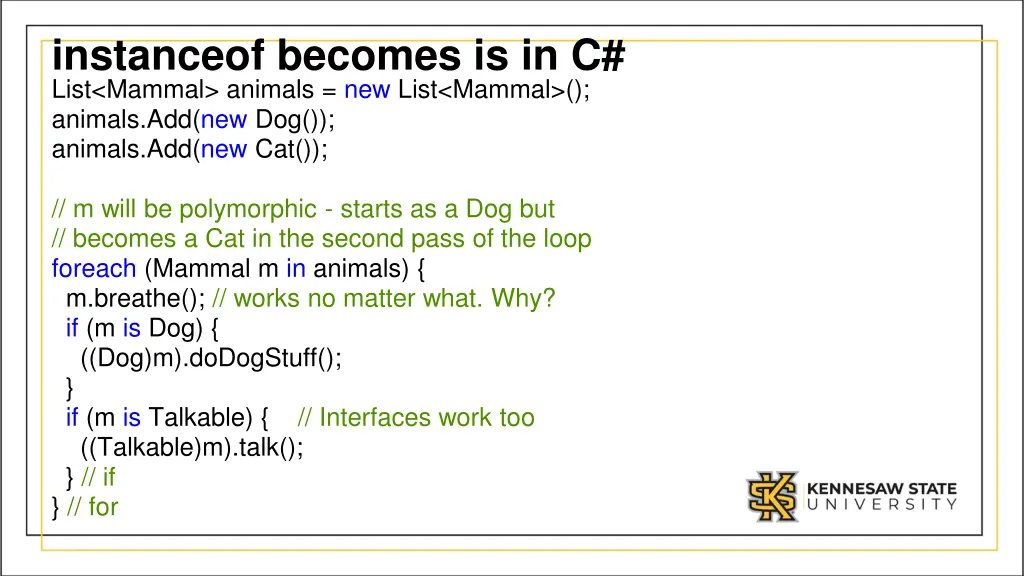 instanceof becomes is in c list mammal animals