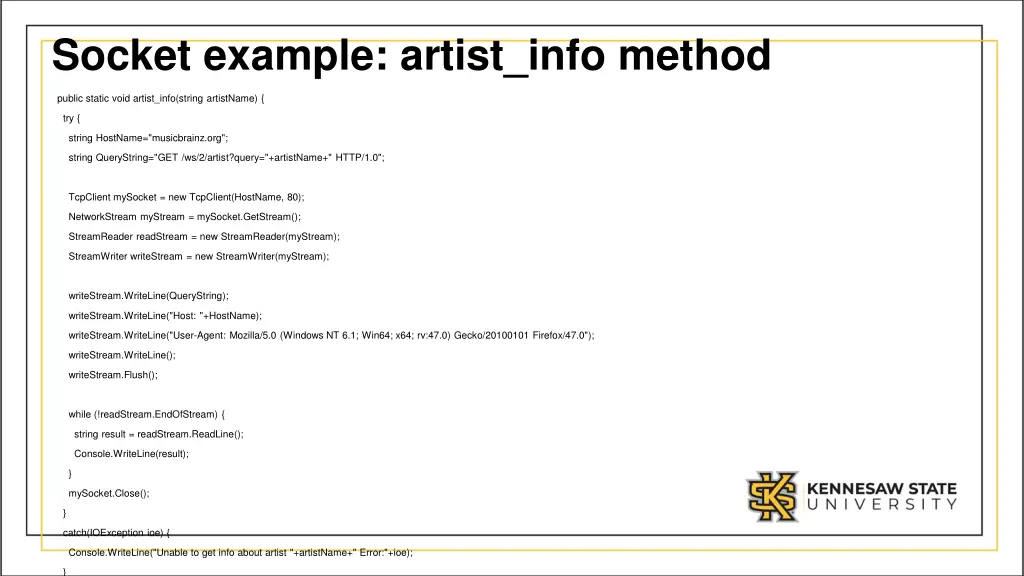 socket example artist info method