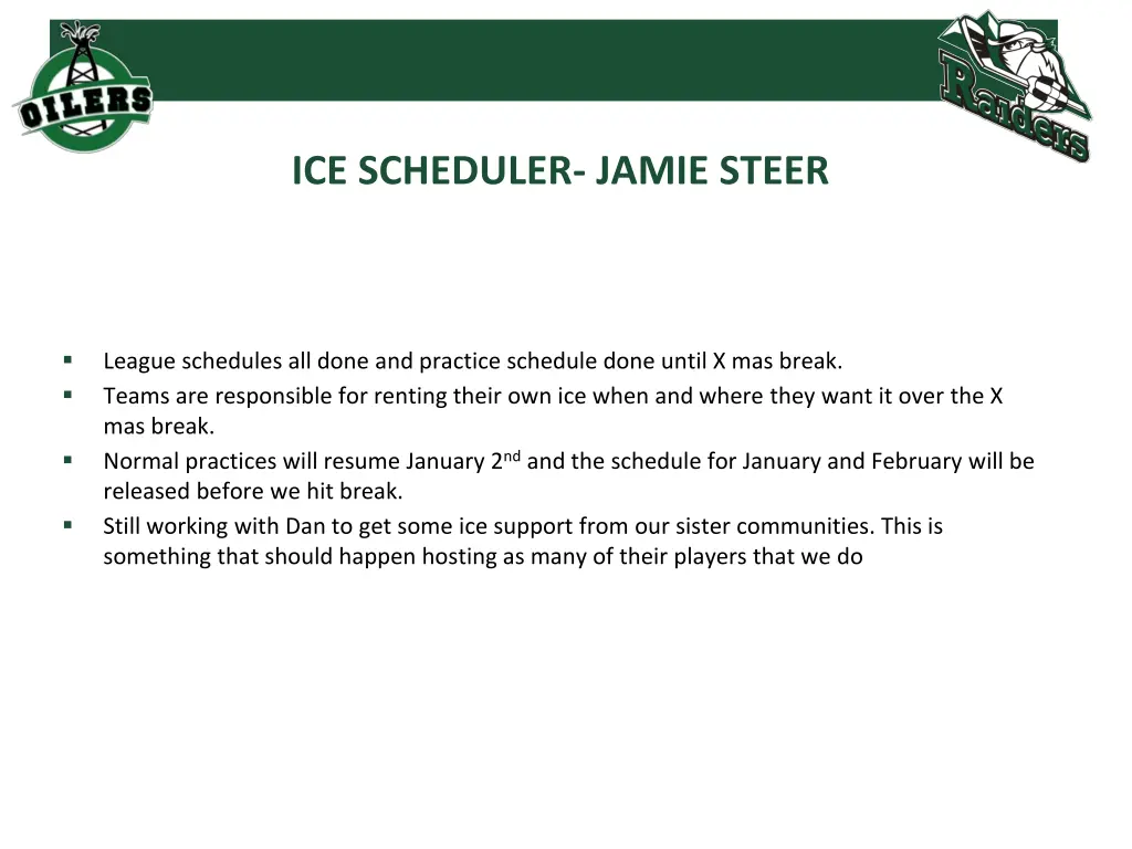 ice scheduler jamie steer