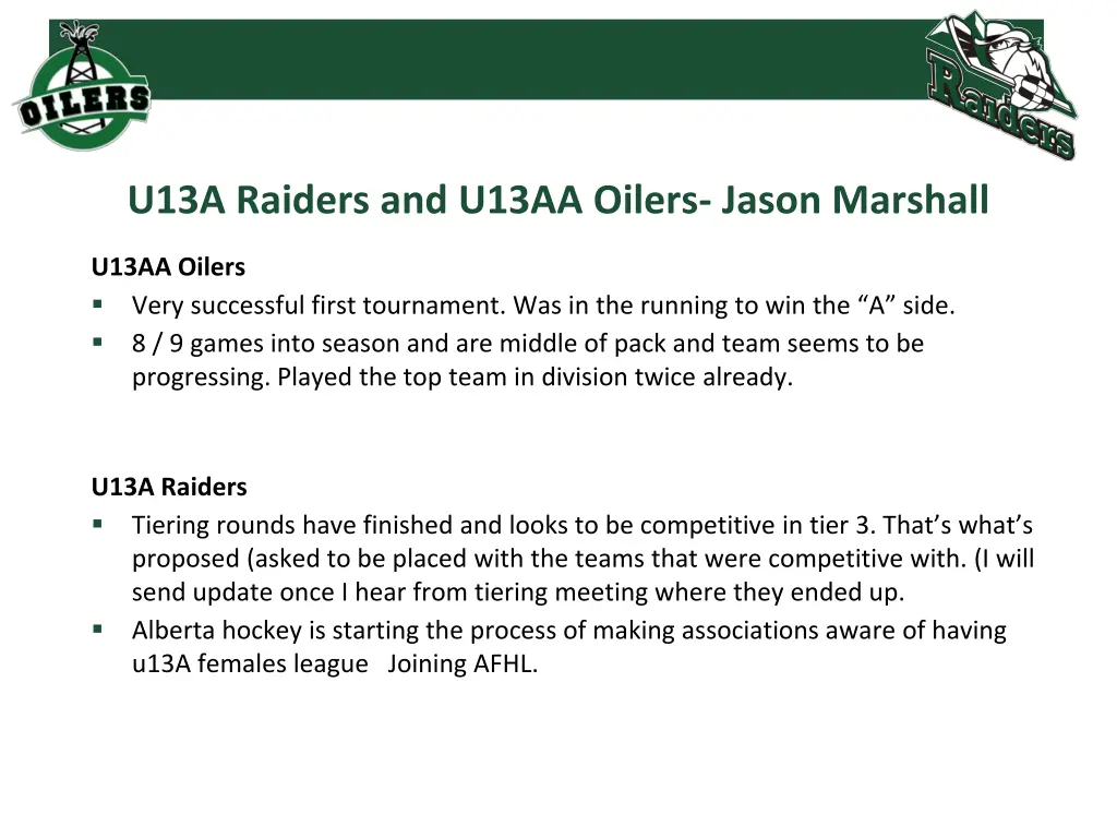u13a raiders and u13aa oilers jason marshall