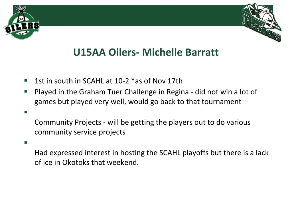 u15aa oilers michelle barratt