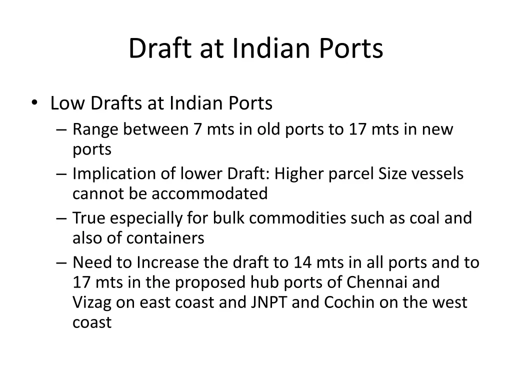 draft at indian ports
