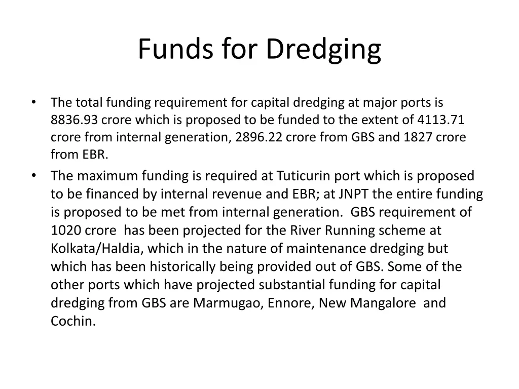 funds for dredging