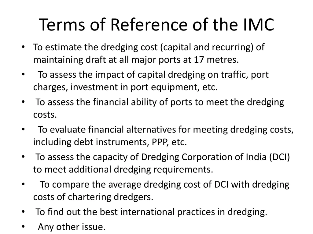 terms of reference of the imc