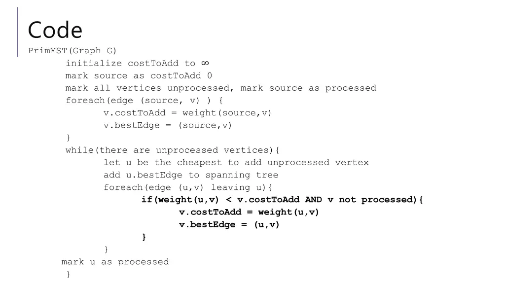 code primmst graph g initialize costtoadd to mark