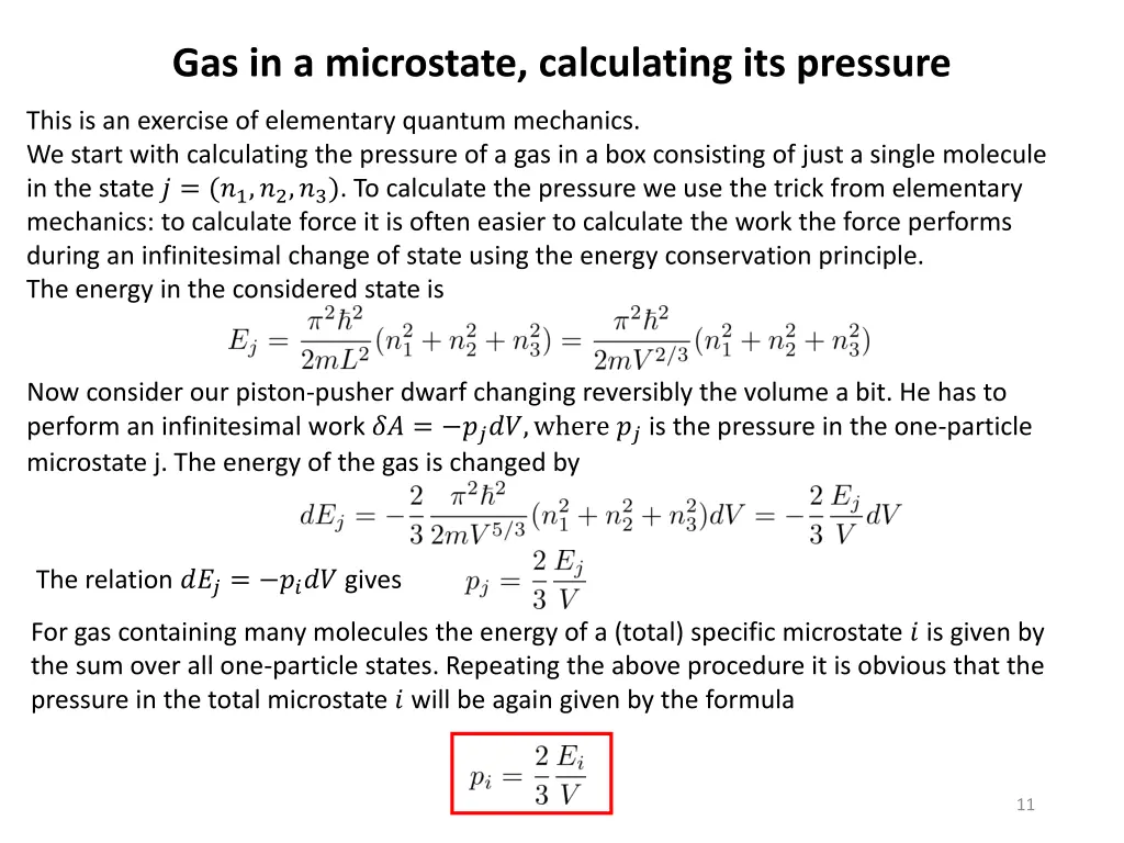 gas in a microstate calculating its pressure
