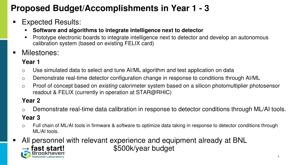 proposed budget accomplishments in year 1 3