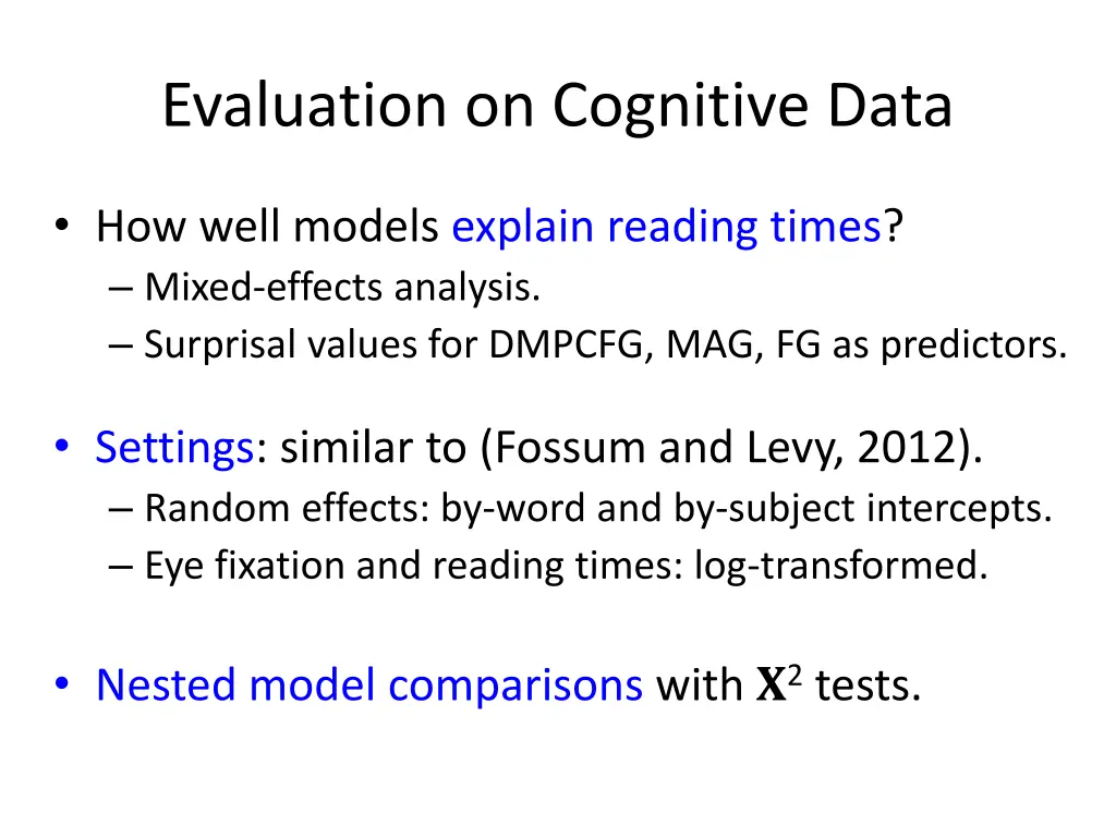 evaluation on cognitive data