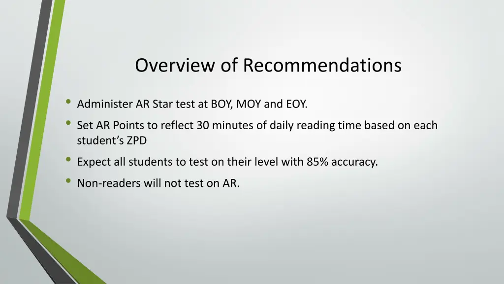 overview of recommendations