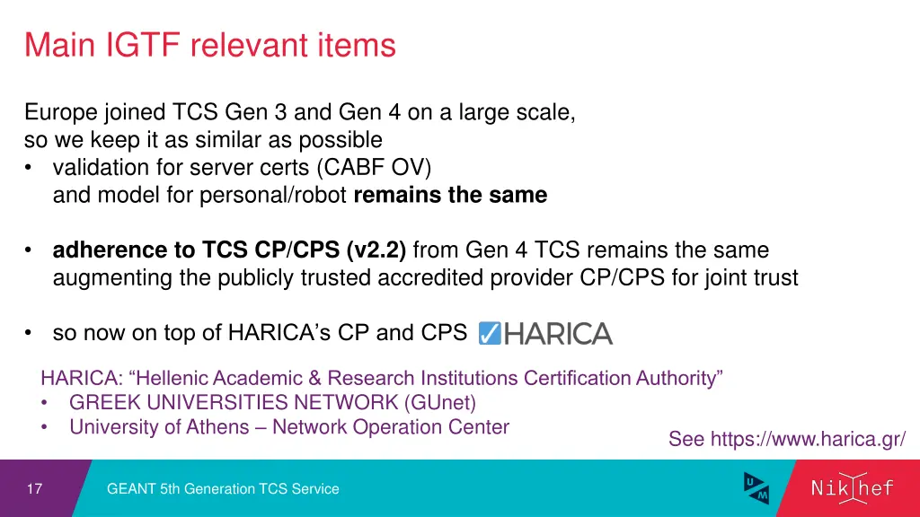 main igtf relevant items