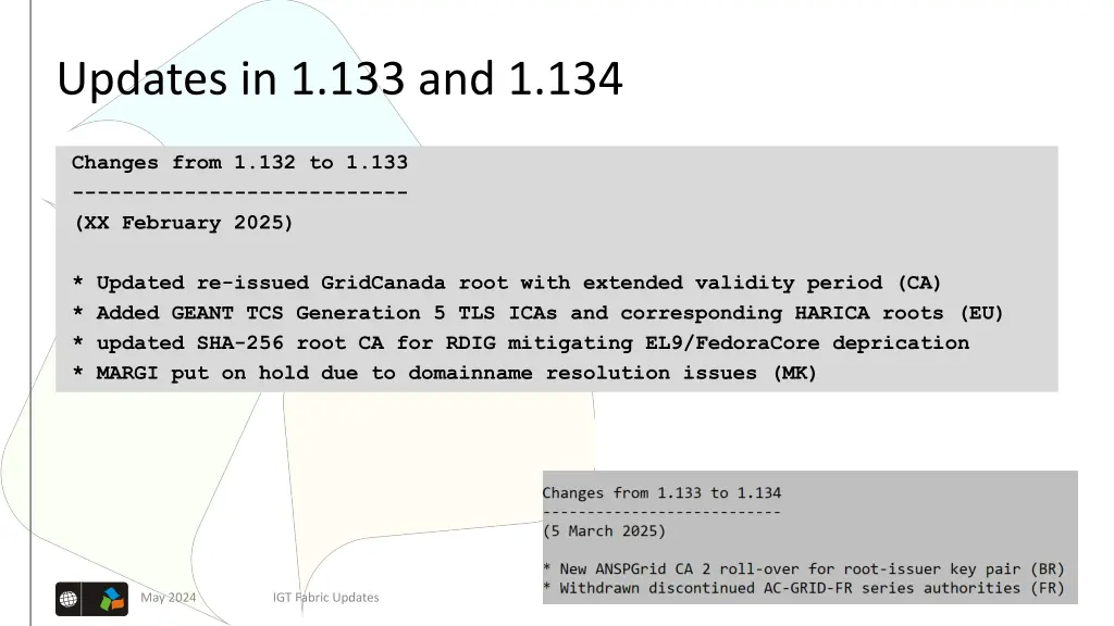 updates in 1 133 and 1 134