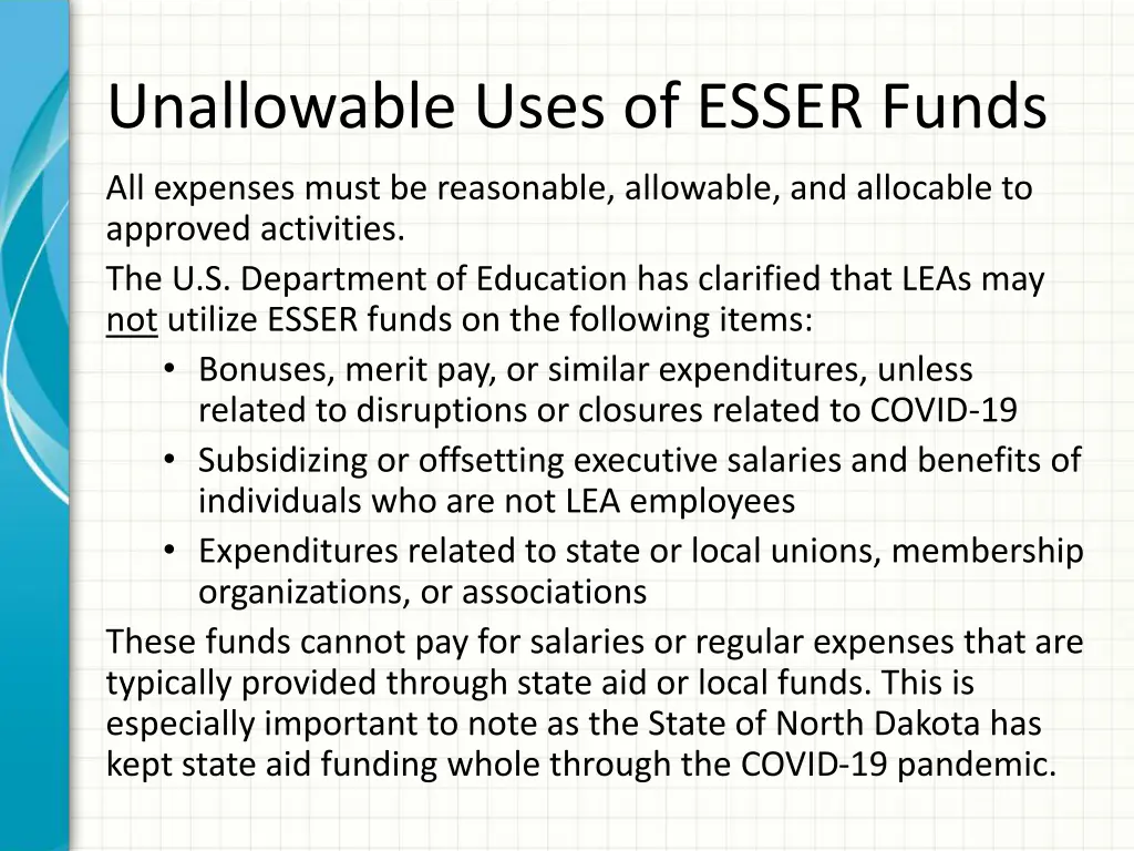 unallowable uses of esser funds