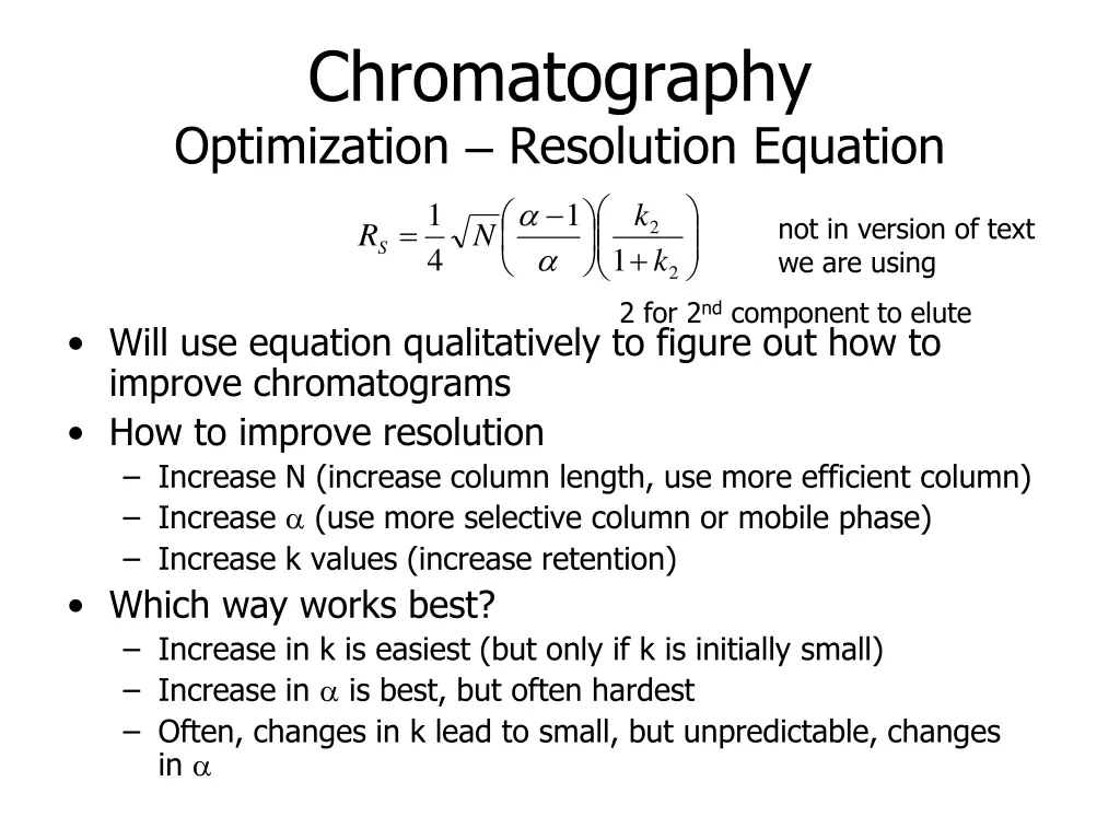 chromatography optimization resolution equation