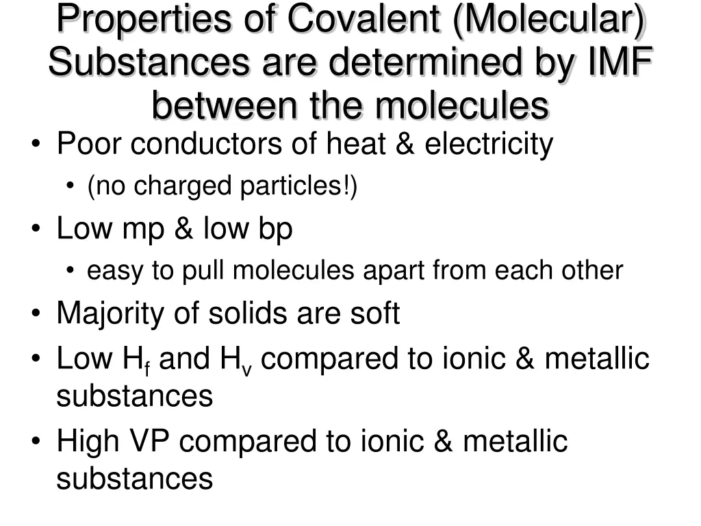 properties of covalent molecular substances