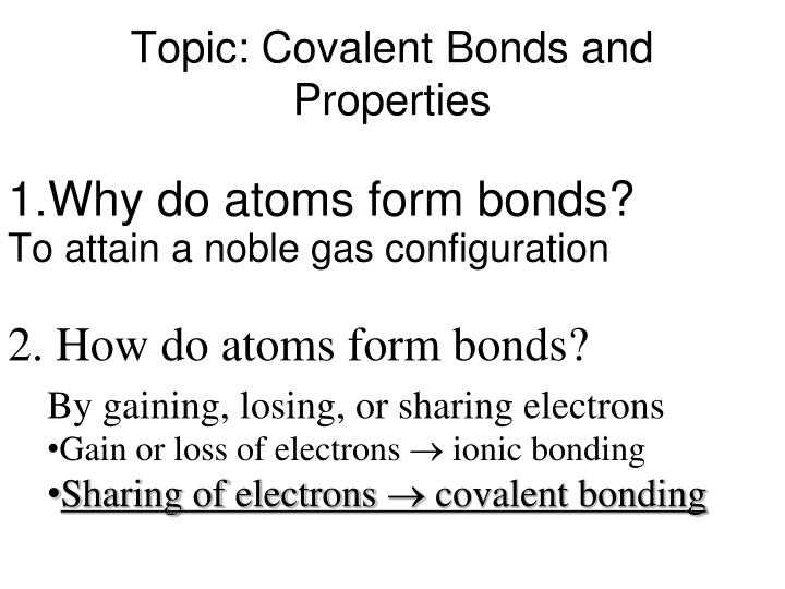 topic covalent bonds and properties