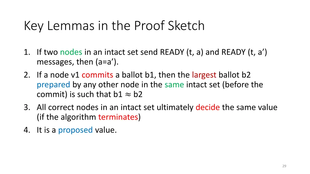 key lemmas in the proof sketch