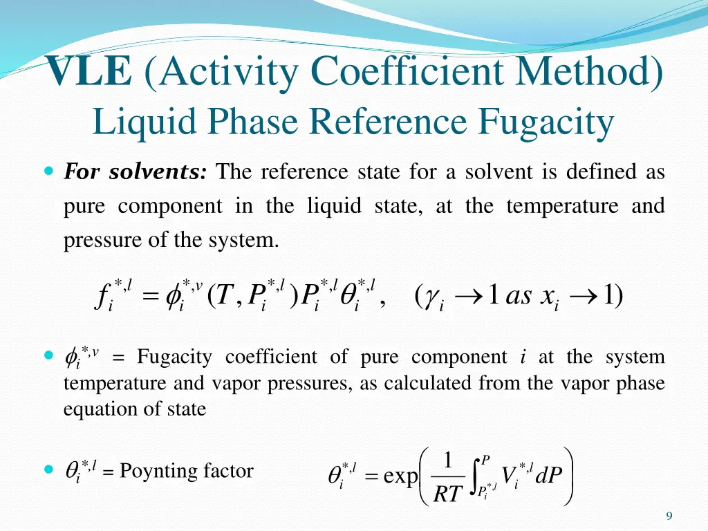 vle activity coefficient method liquid phase
