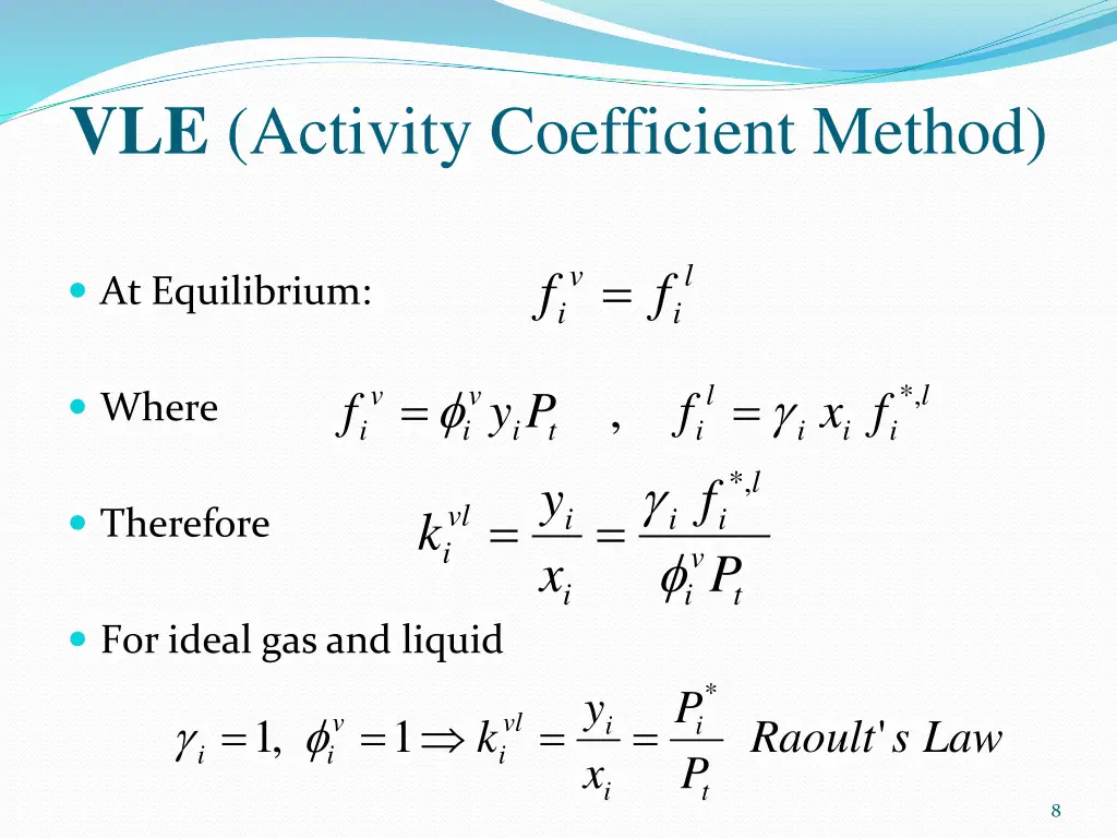 vle activity coefficient method