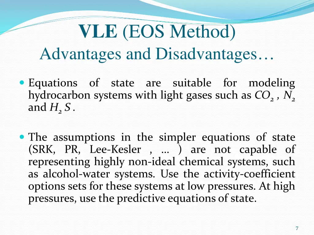 vle eos method advantages and disadvantages 1